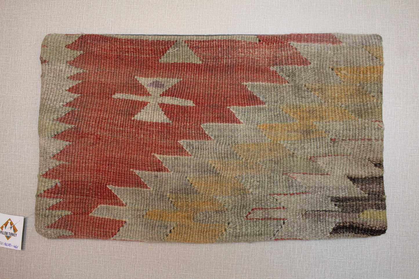 Vintage Turkish Kilim Lumbar Pillow Cover: Earthy Tribal Design