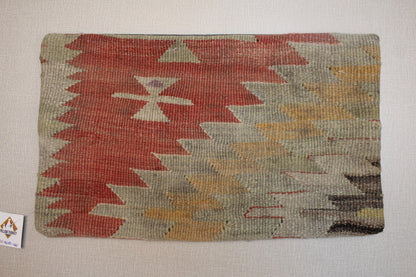 Vintage Turkish Kilim Lumbar Pillow Cover: Earthy Tribal Design