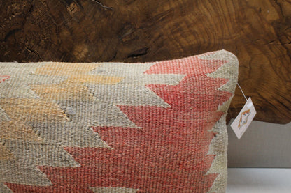 Vintage Turkish Kilim Lumbar Pillow Cover: Earthy Tribal Design