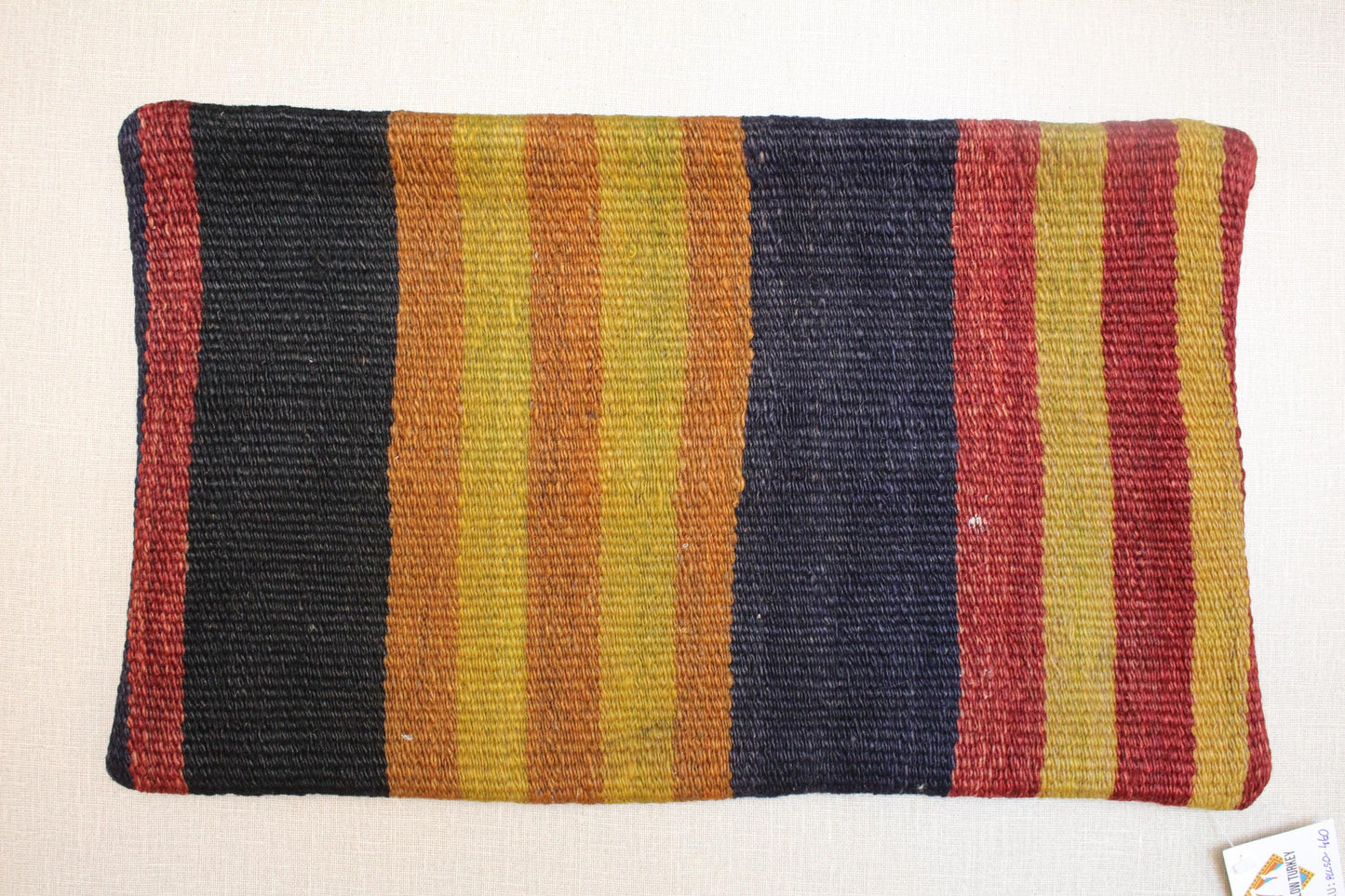 Vintage Kilim Lumbar Pillow Cover: Navy, Red, Mustard Stripes