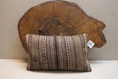Vintage Turkish Kilim Lumbar Pillow Cover: Beige Brown Lilac Stripes