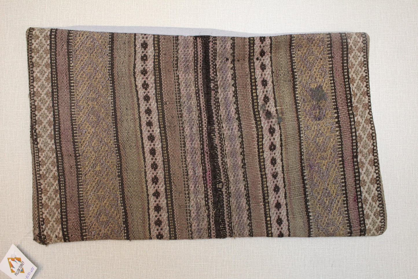 Vintage Turkish Kilim Lumbar Pillow Cover: Beige Brown Lilac Stripes