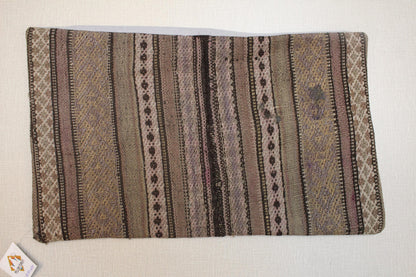 Vintage Turkish Kilim Lumbar Pillow Cover: Beige Brown Lilac Stripes