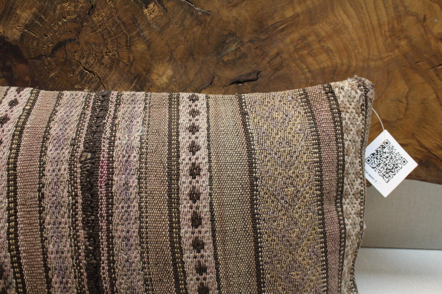 Vintage Turkish Kilim Lumbar Pillow Cover: Beige Brown Lilac Stripes