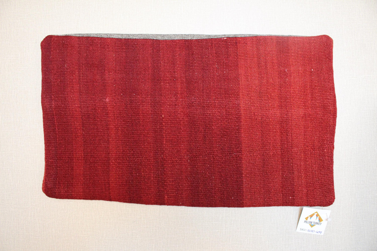 Handwoven Kilim Lumbar Pillow Cover 12x20: Rustic Red Turkish Rug Cushion