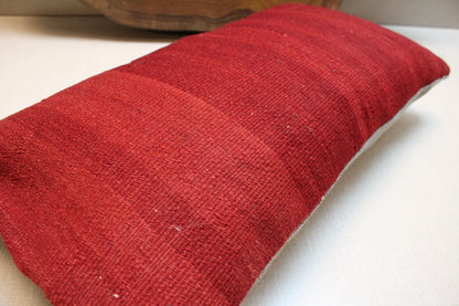 Handwoven Kilim Lumbar Pillow Cover 12x20: Rustic Red Turkish Rug Cushion