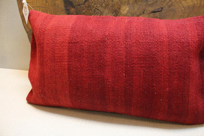 Handwoven Kilim Lumbar Pillow Cover 12x20: Rustic Red Turkish Rug Cushion