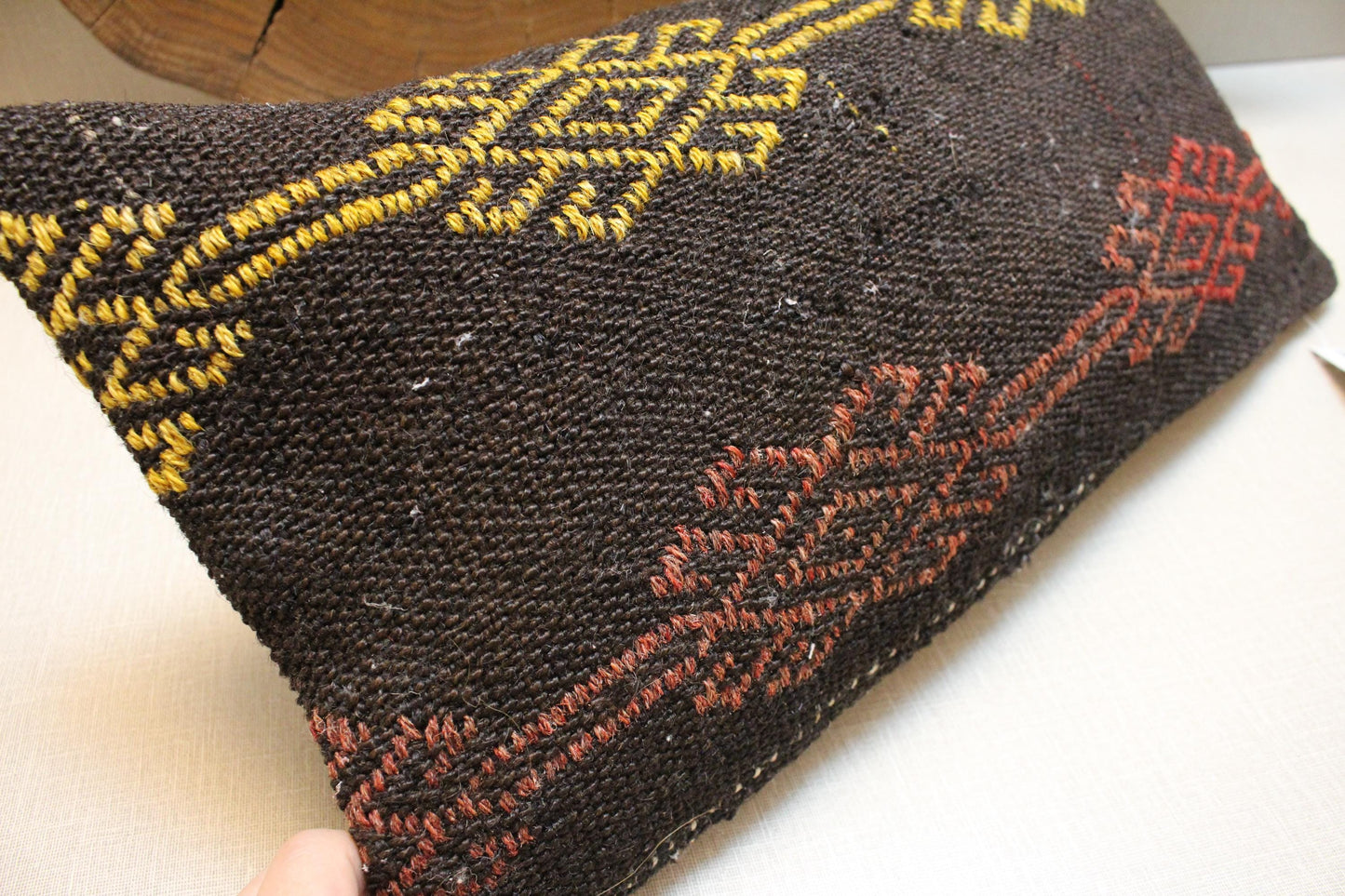 Handwoven Kilim Lumbar Pillow Cover 12x20: Boho Farmhouse Decor