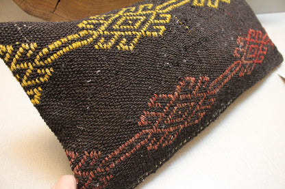 Handwoven Kilim Lumbar Pillow Cover 12x20: Boho Farmhouse Decor