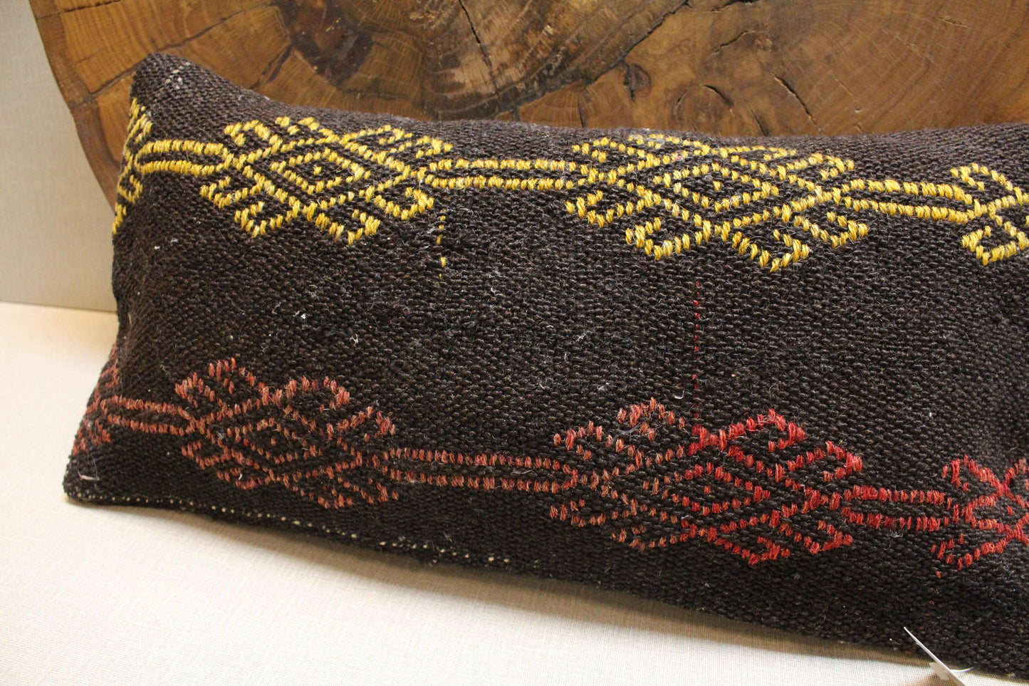 Handwoven Kilim Lumbar Pillow Cover 12x20: Boho Farmhouse Decor