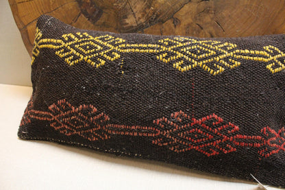 Handwoven Kilim Lumbar Pillow Cover 12x20: Boho Farmhouse Decor
