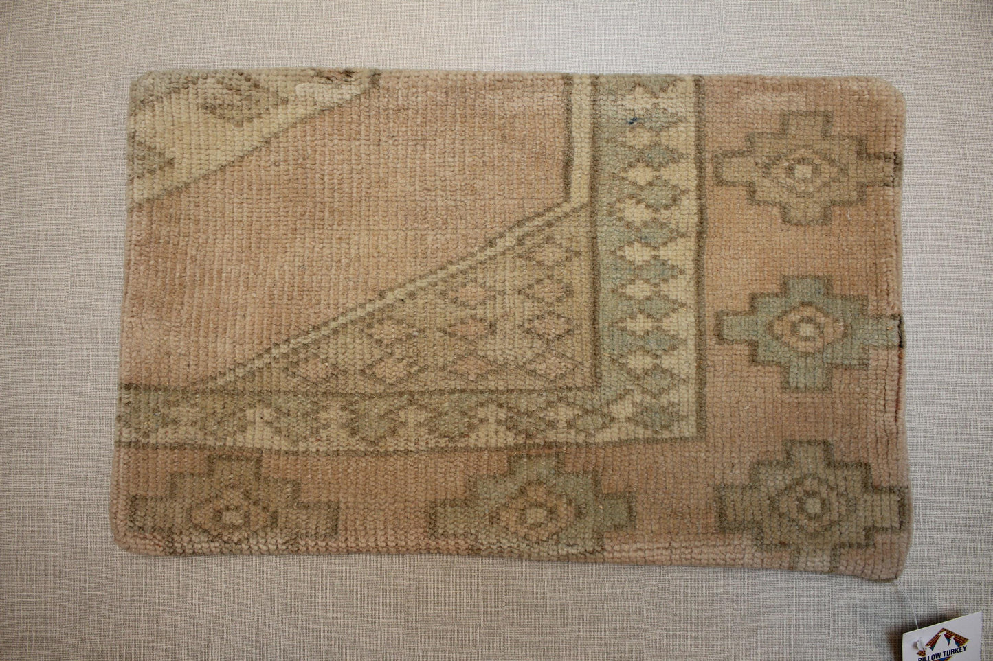 Vintage Turkish Rug Lumbar Pillow Cover: Beige & Green Kilim Cushion
