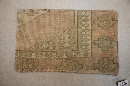 Vintage Turkish Rug Lumbar Pillow Cover: Beige & Green Kilim Cushion