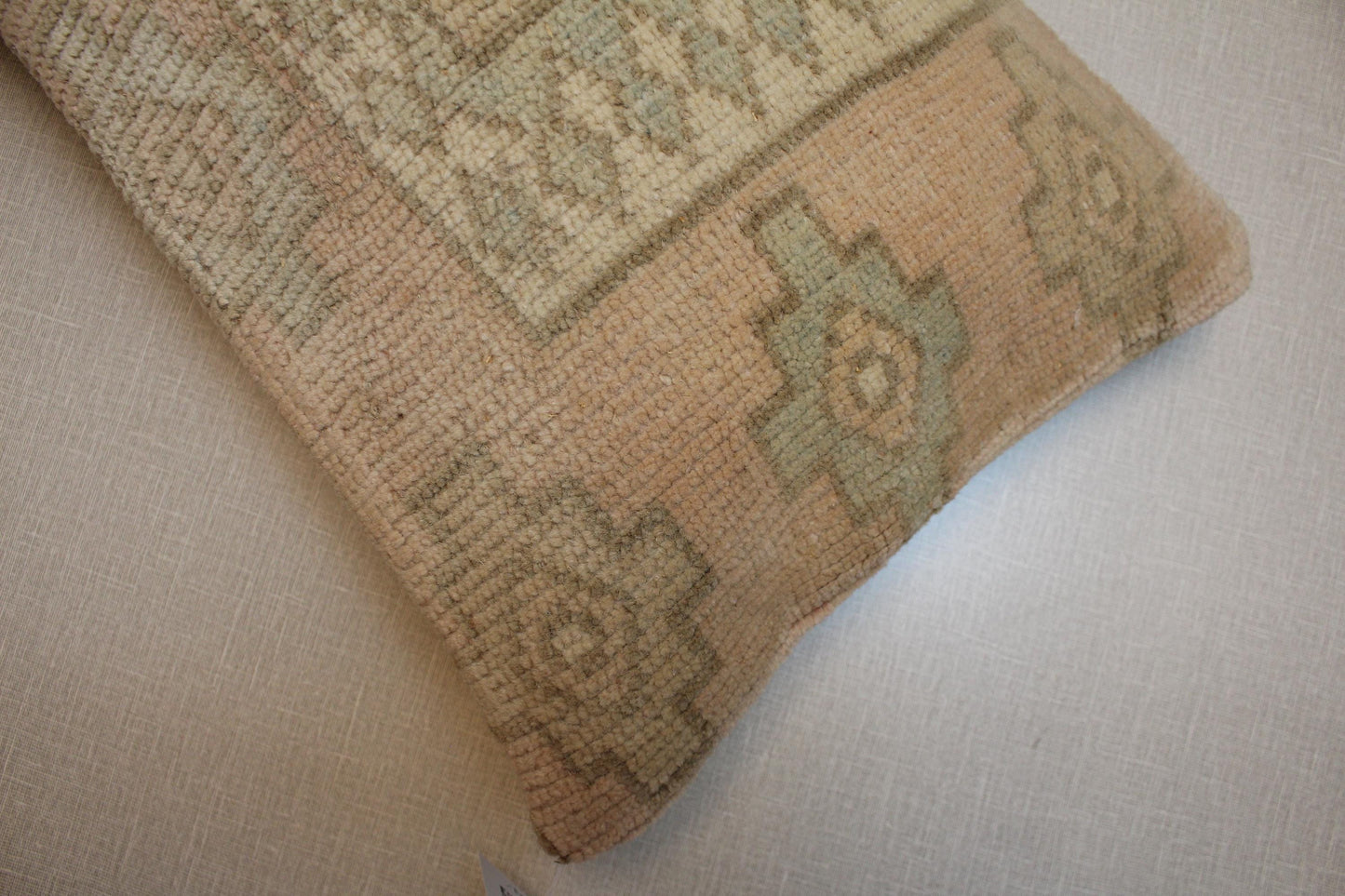 Vintage Turkish Rug Lumbar Pillow Cover: Beige & Green Kilim Cushion