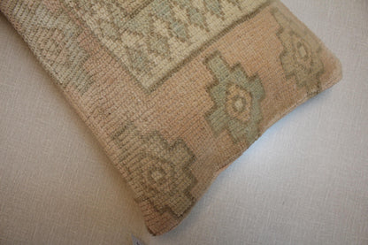 Vintage Turkish Rug Lumbar Pillow Cover: Beige & Green Kilim Cushion