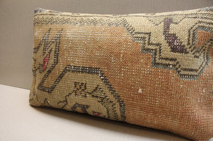 Vintage Turkish Kilim Pillow Cover 16x20: Beige Geometric Boho Cushion