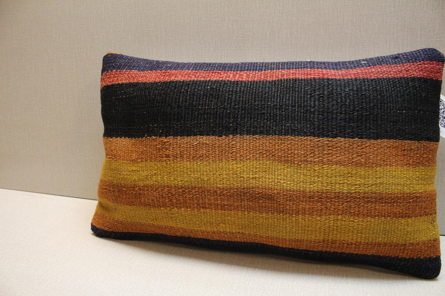 Vintage Turkish Kilim Pillow Cover 16x20: Boho Striped Throw Cushion