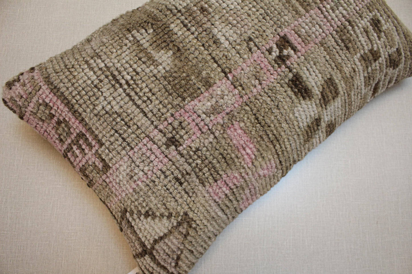 Handmade Kilim Pillow Cover 12x20: Brown Pink Tribal Boho Decor