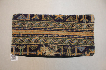 Vintage Turkish Rug Pillow Cover: Ethnic Woven Wool Lumbar Cushion (12x24 in.)