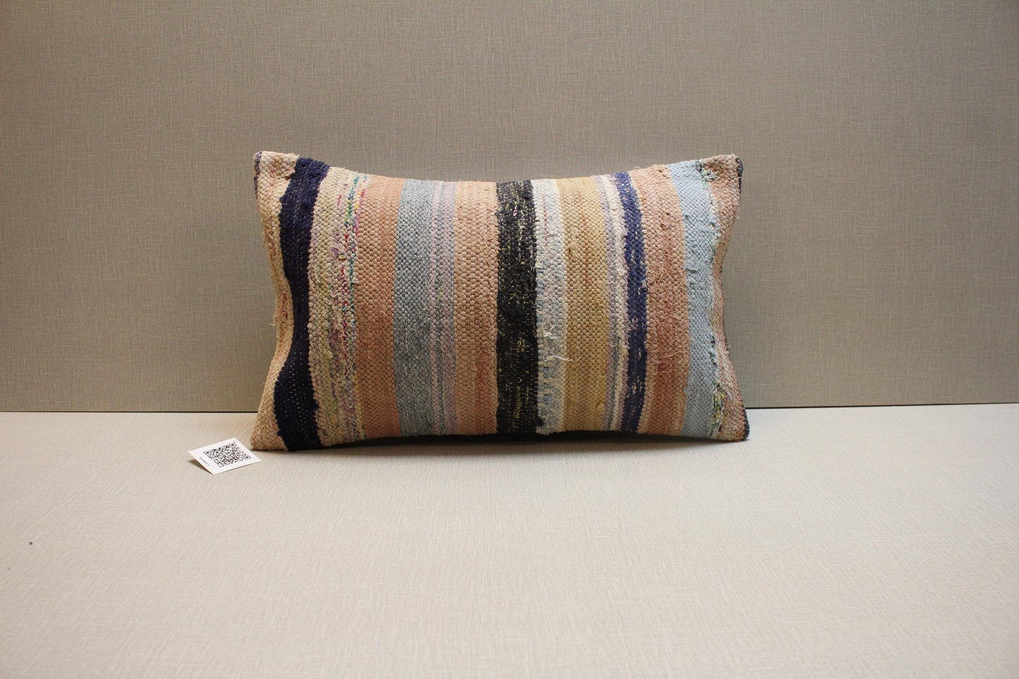 Striped Kilim Pillow Cover: Handmade Turkish Rug Cushion, Boho Decor (12x20 in