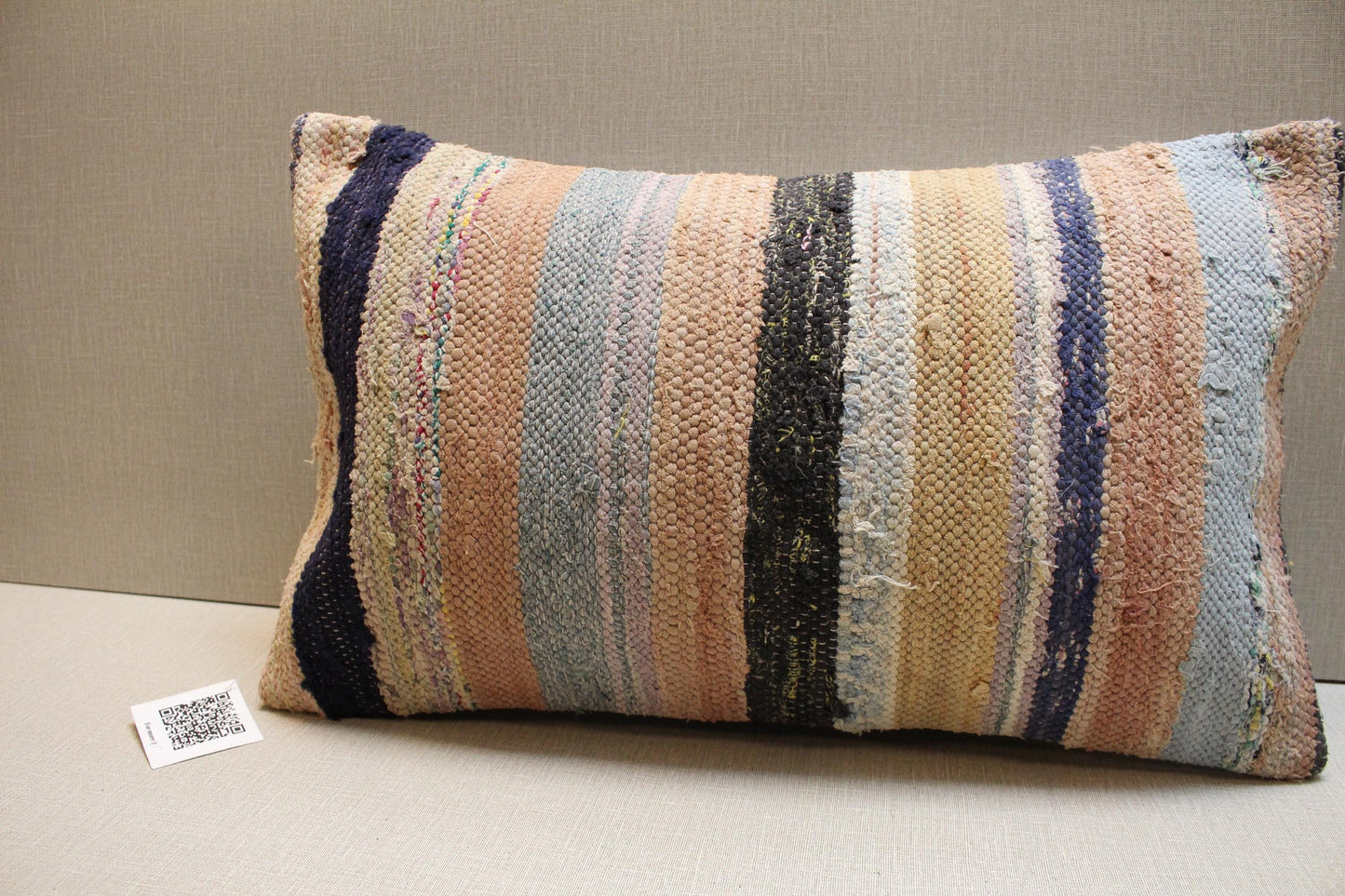 Striped Kilim Pillow Cover: Handmade Turkish Rug Cushion, Boho Decor (12x20 in