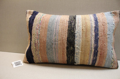 Striped Kilim Pillow Cover: Handmade Turkish Rug Cushion, Boho Decor (12x20 in
