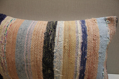 Striped Kilim Pillow Cover: Handmade Turkish Rug Cushion, Boho Decor (12x20 in