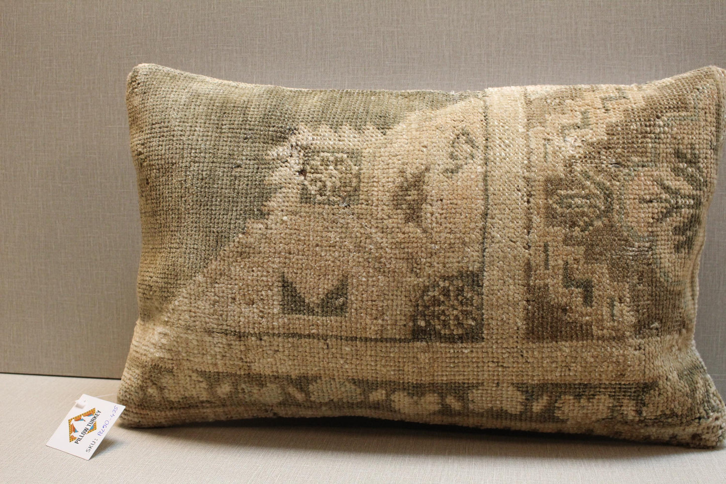 Handwoven Kilim Pillow – 12x20 Inch Organic Wool Cushion, Modern Boho Home Decor.