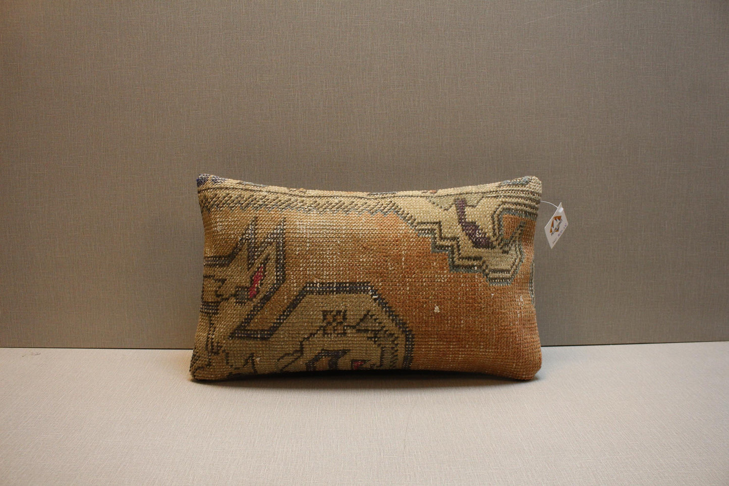 Handwoven Turkish Kilim Pillow Cover 12x24: Beige Brown Tribal Lumbar Cushion