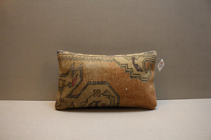 Handwoven Turkish Kilim Pillow Cover 12x24: Beige Brown Tribal Lumbar Cushion