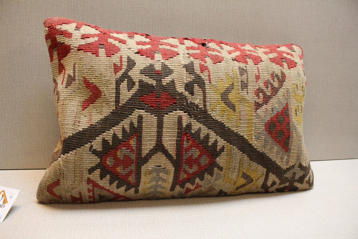 Handwoven Turkish Kilim Pillow Cover 12x24: Boho Lumbar Cushion