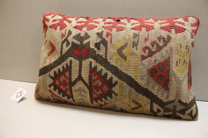 Handwoven Turkish Kilim Pillow Cover 12x24: Boho Lumbar Cushion