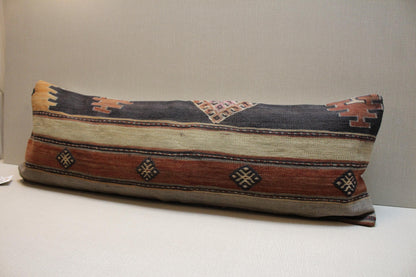 Handwoven Turkish Kilim Lumbar Pillow Cover 12x36: Rustic Boho Decor