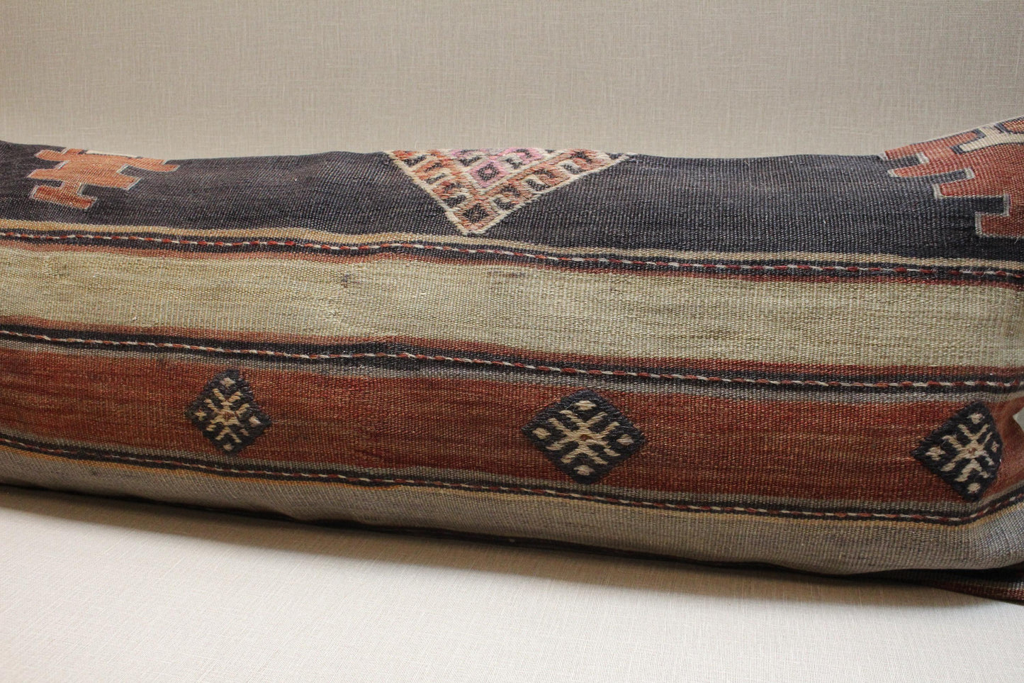 Handwoven Turkish Kilim Lumbar Pillow Cover 12x36: Rustic Boho Decor