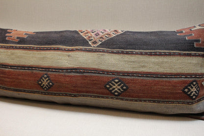 Handwoven Turkish Kilim Lumbar Pillow Cover 12x36: Rustic Boho Decor