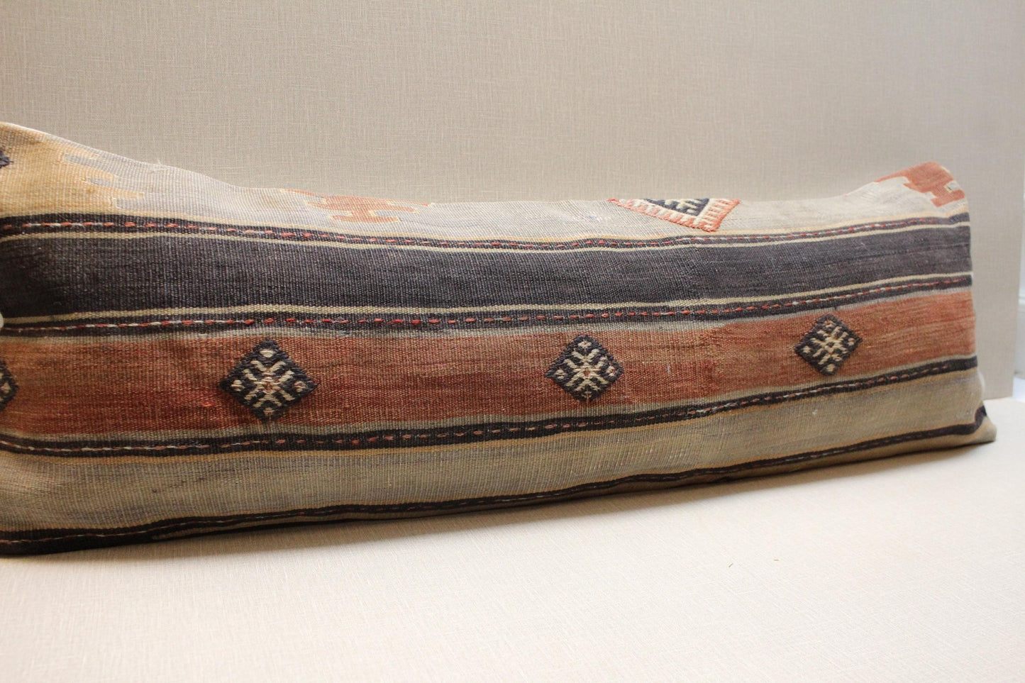 Handwoven Turkish Kilim Pillow Cover 12x36: Rustic Lumbar Cushion