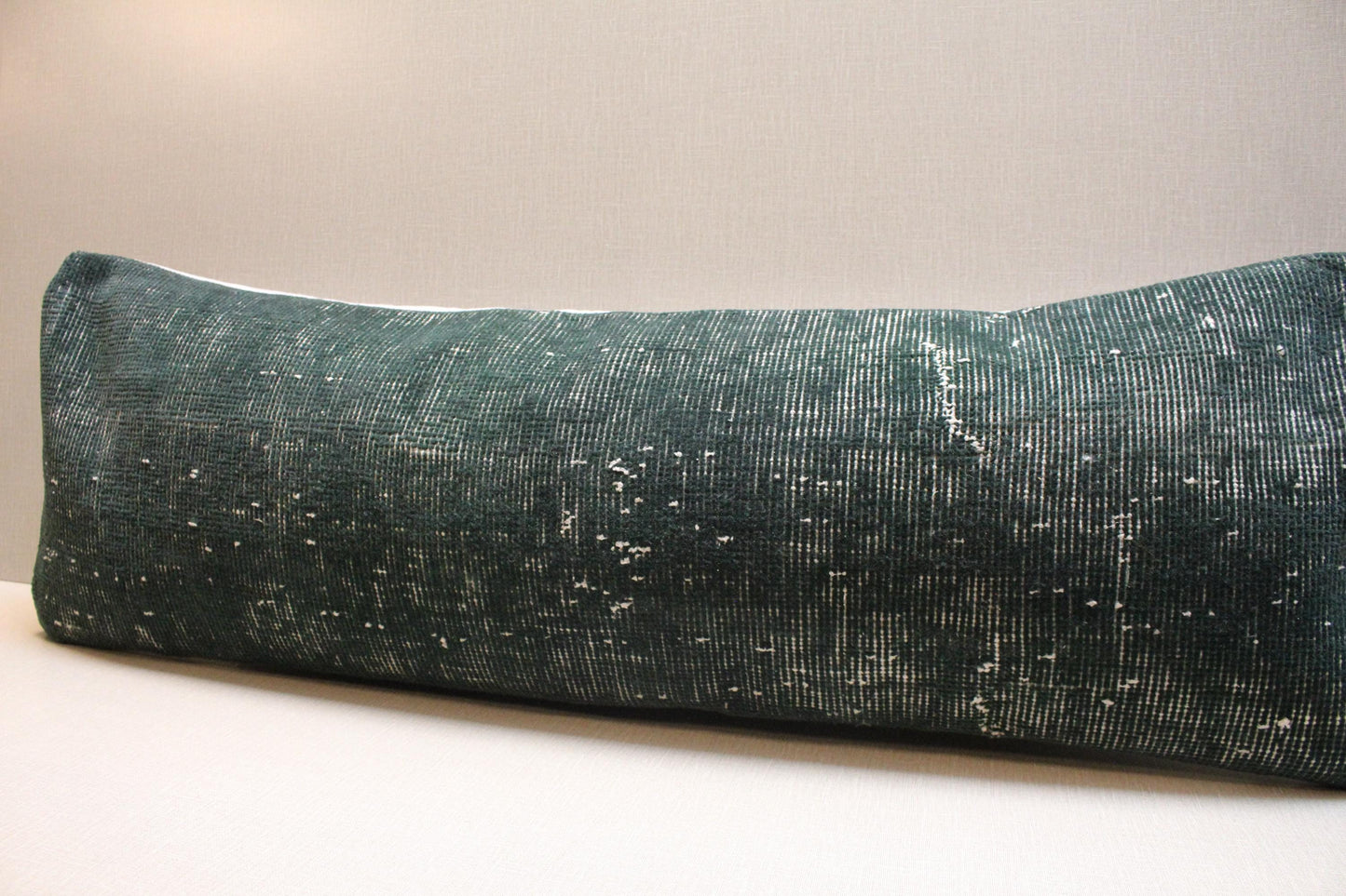 Handwoven Turkish Kilim Pillow Cover 12x36: Emerald Green Lumbar Cushion