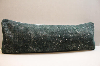 Handwoven Turkish Kilim Pillow Cover 12x36: Emerald Green Lumbar Cushion