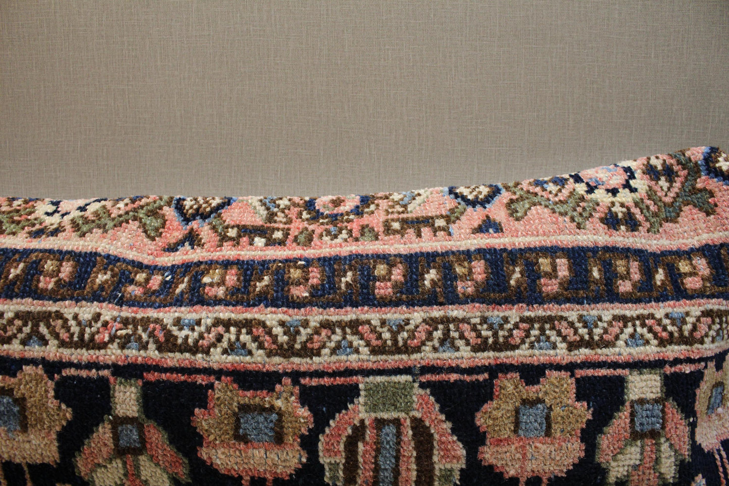 Handwoven Turkish Kilim Lumbar Pillow Cover 12x36: Navy Blue Floral Boho Decor
