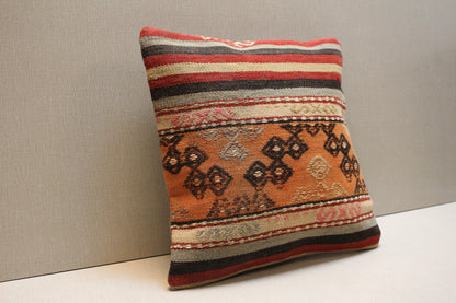 Handwoven Kilim Pillow Cover: Vintage Turkish Striped Boho Cushion
