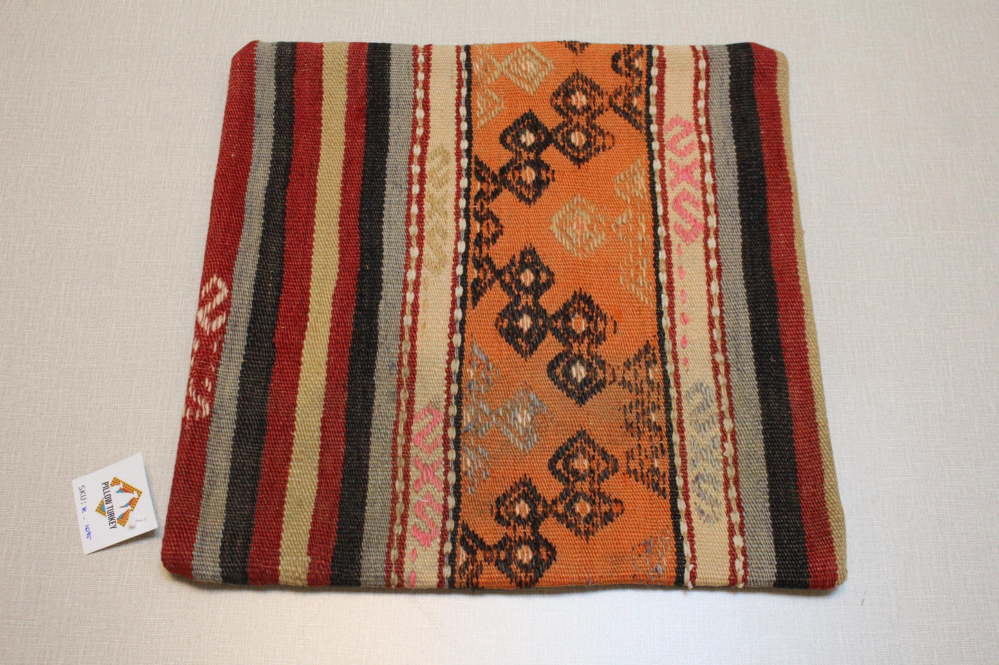 Handwoven Kilim Pillow Cover: Vintage Turkish Striped Boho Cushion