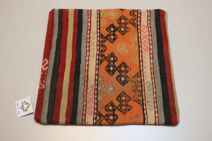 Handwoven Kilim Pillow Cover: Vintage Turkish Striped Boho Cushion