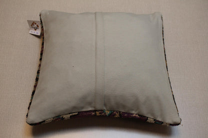 Handwoven Kilim Pillow Cover: Purple, Beige, Teal Tribal Design - 16x16 Boho Decor