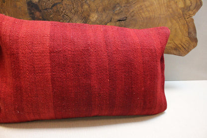 Handwoven Kilim Lumbar Pillow Cover 12x20: Rustic Red Turkish Rug Cushion