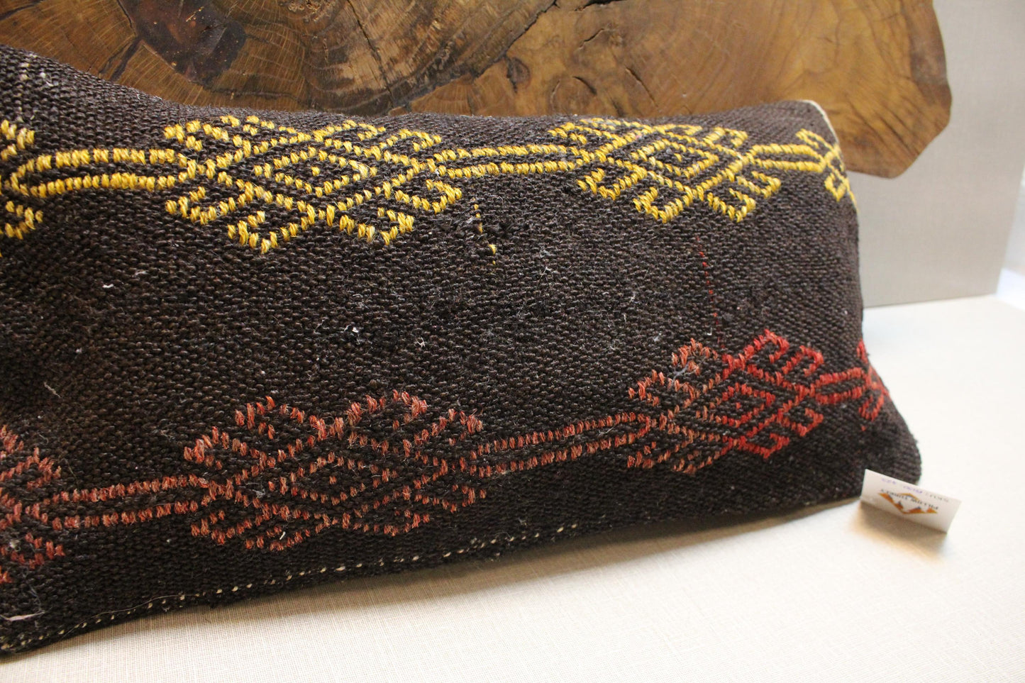Handwoven Kilim Lumbar Pillow Cover 12x20: Boho Farmhouse Decor