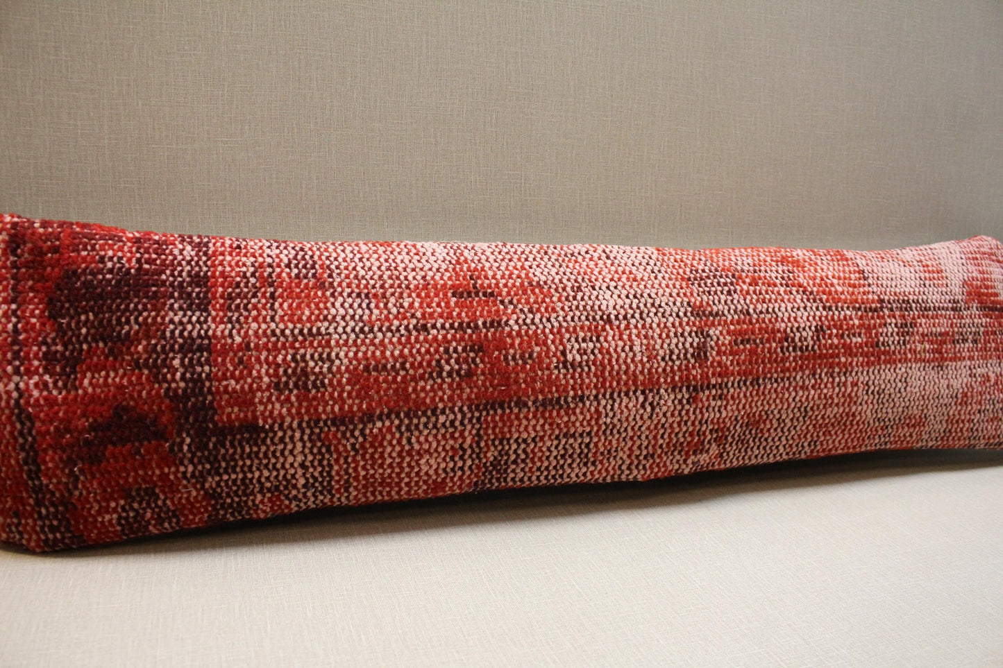 Handwoven Turkish Kilim Lumbar Pillow Cover: Red Rustic Boho Throw Pillow