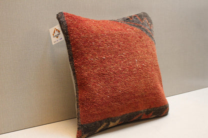 Orange Kilim Pillow Cover: Vintage Turkish Rug, Rustic Boho Cushion