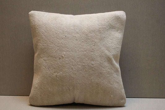 Handmade Beige Kilim Pillow Cover: Vintage Turkish Rug Cushion 16x16