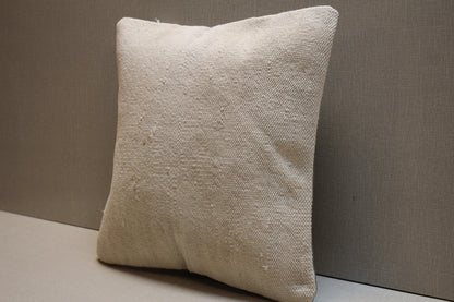 Handmade Beige Kilim Pillow Cover: Vintage Turkish Rug Cushion 16x16