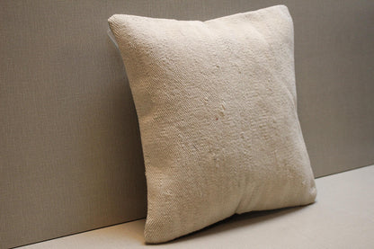 Handmade Beige Kilim Pillow Cover: Vintage Turkish Rug Cushion 16x16